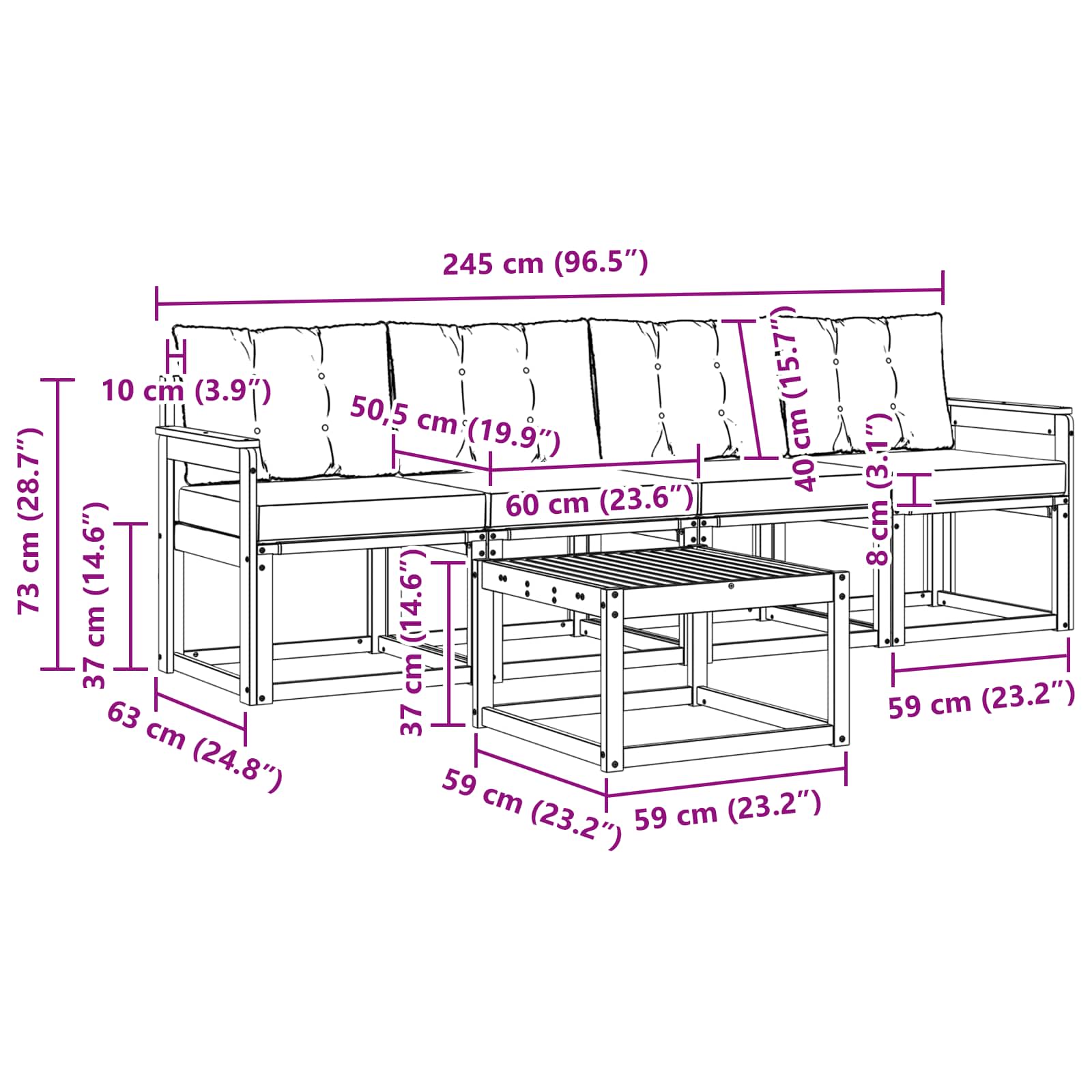 Outdoor-Sofagarnitur mit Kissen 5 pcs Natürlich und Schwarz
