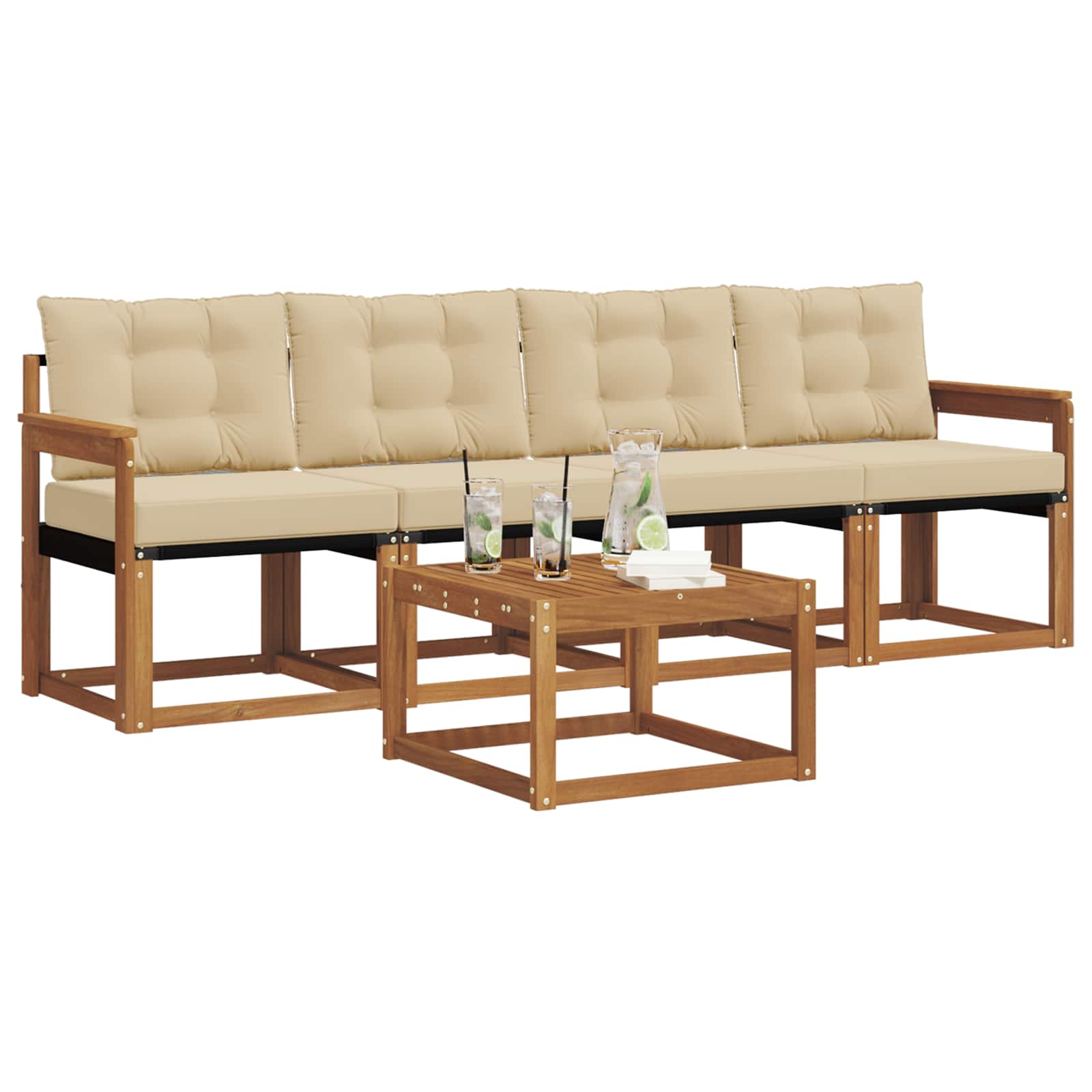 Outdoor-Sofagarnitur mit Kissen 5 pcs Natur und Beige