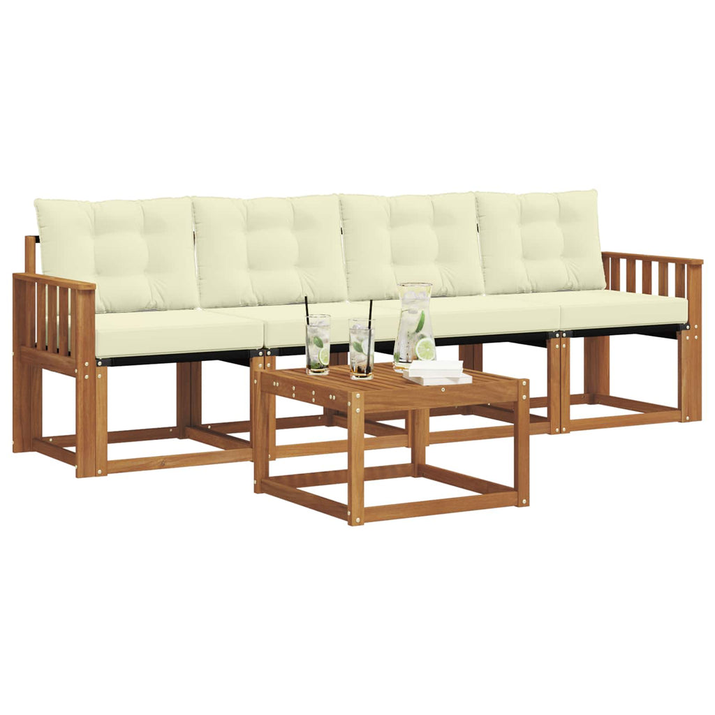 Outdoor-Sofagarnitur mit Kissen 5 pcs Natur und Creme