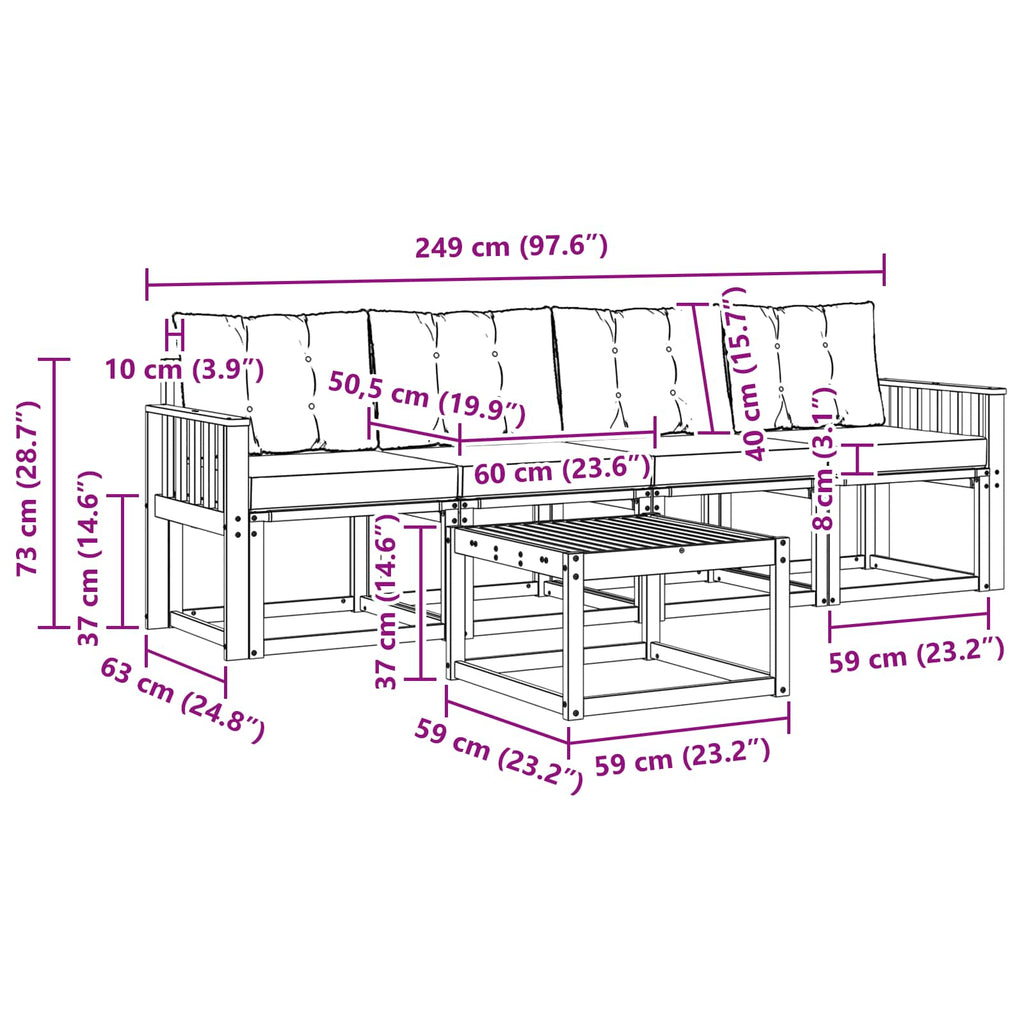 Outdoor-Sofagarnitur mit Kissen 5 pcs Natur und Creme