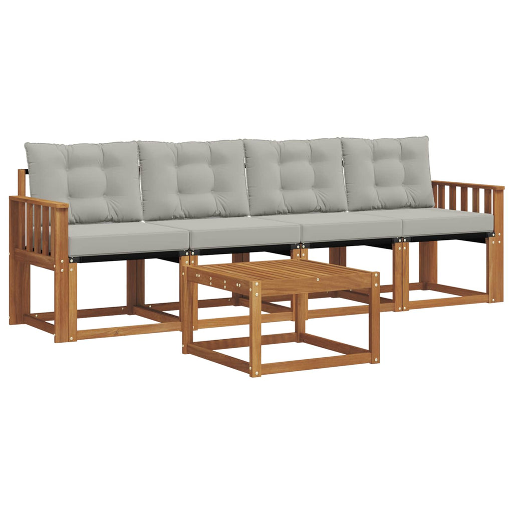 Outdoor-Sofagarnitur mit Kissen 5 pcs Natürlich und Hellgrau