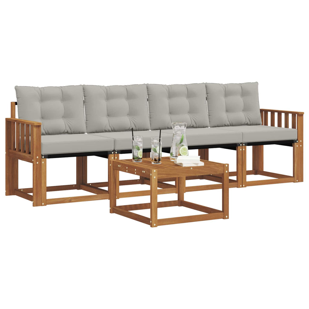 Outdoor-Sofagarnitur mit Kissen 5 pcs Natürlich und Hellgrau