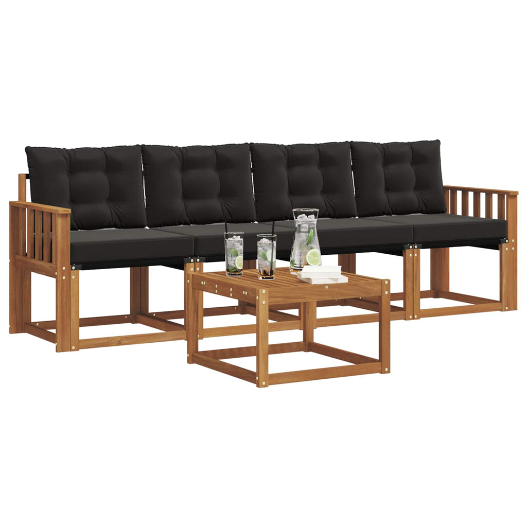 Outdoor-Sofagarnitur mit Kissen 5 pcs Natürlich und Schwarz