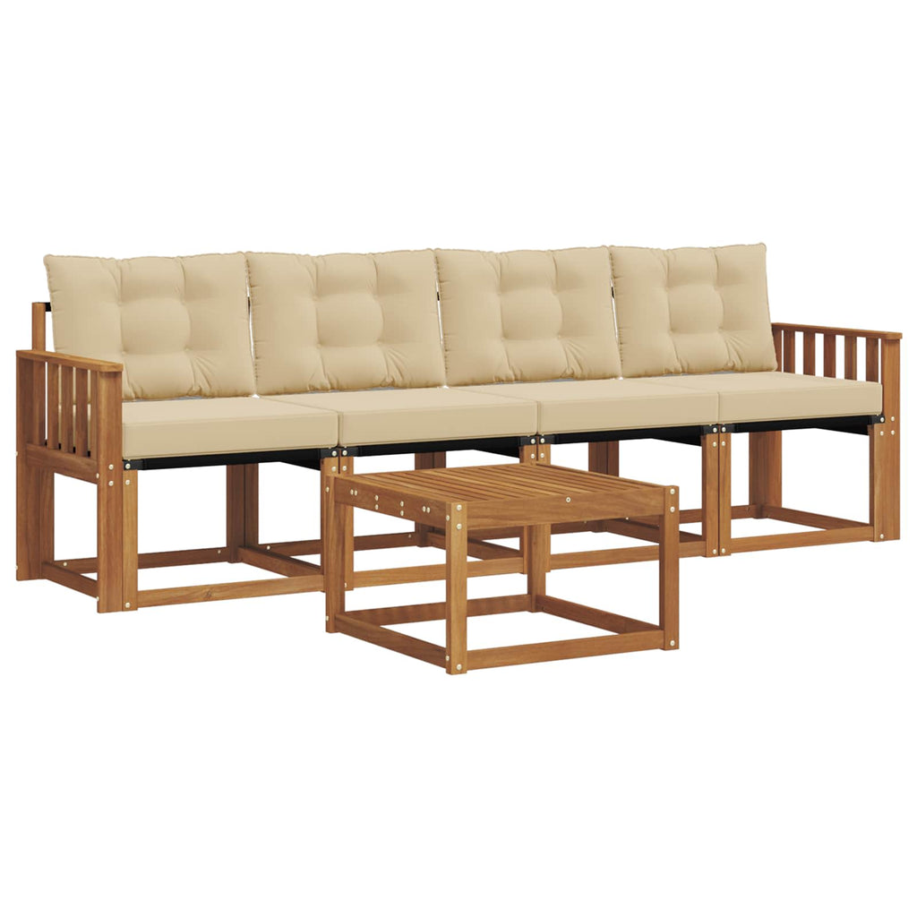 Outdoor-Sofagarnitur mit Kissen 5 pcs Natur und Beige