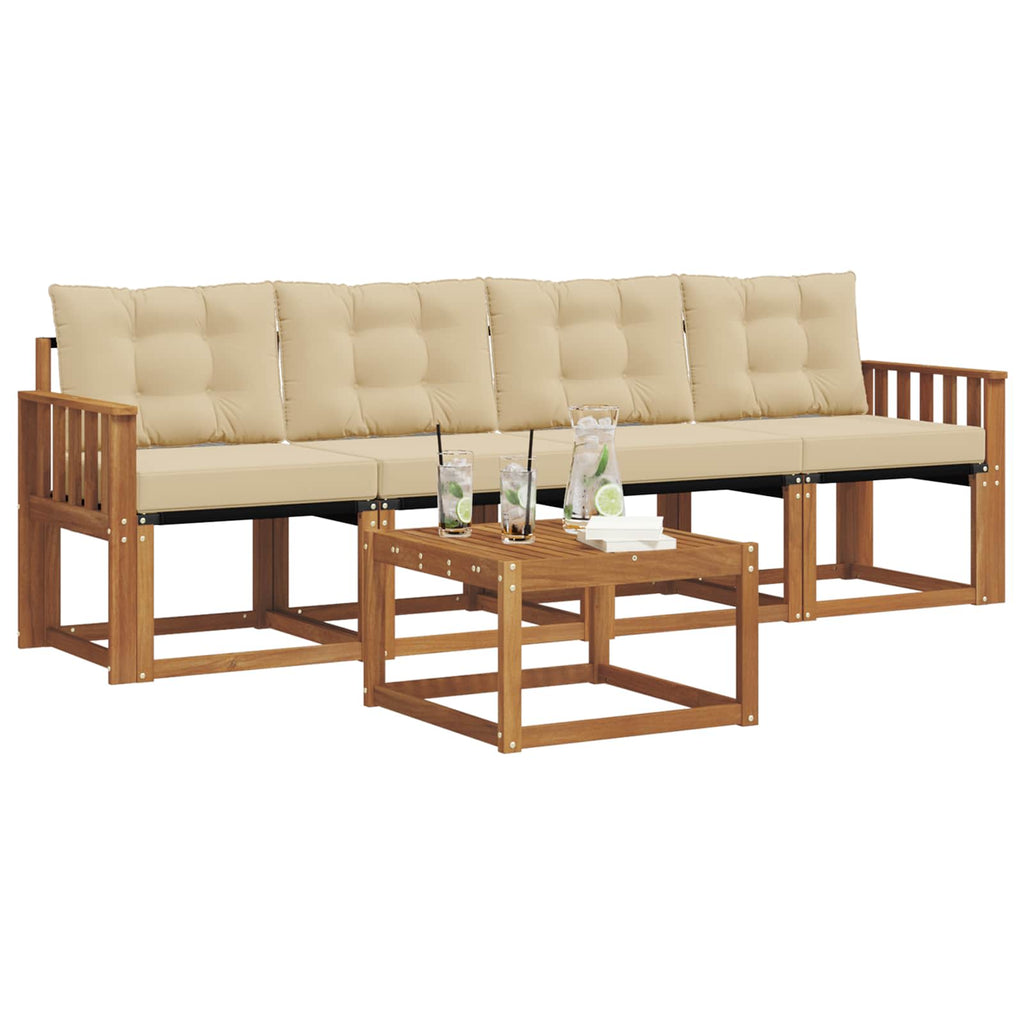 Outdoor-Sofagarnitur mit Kissen 5 pcs Natur und Beige
