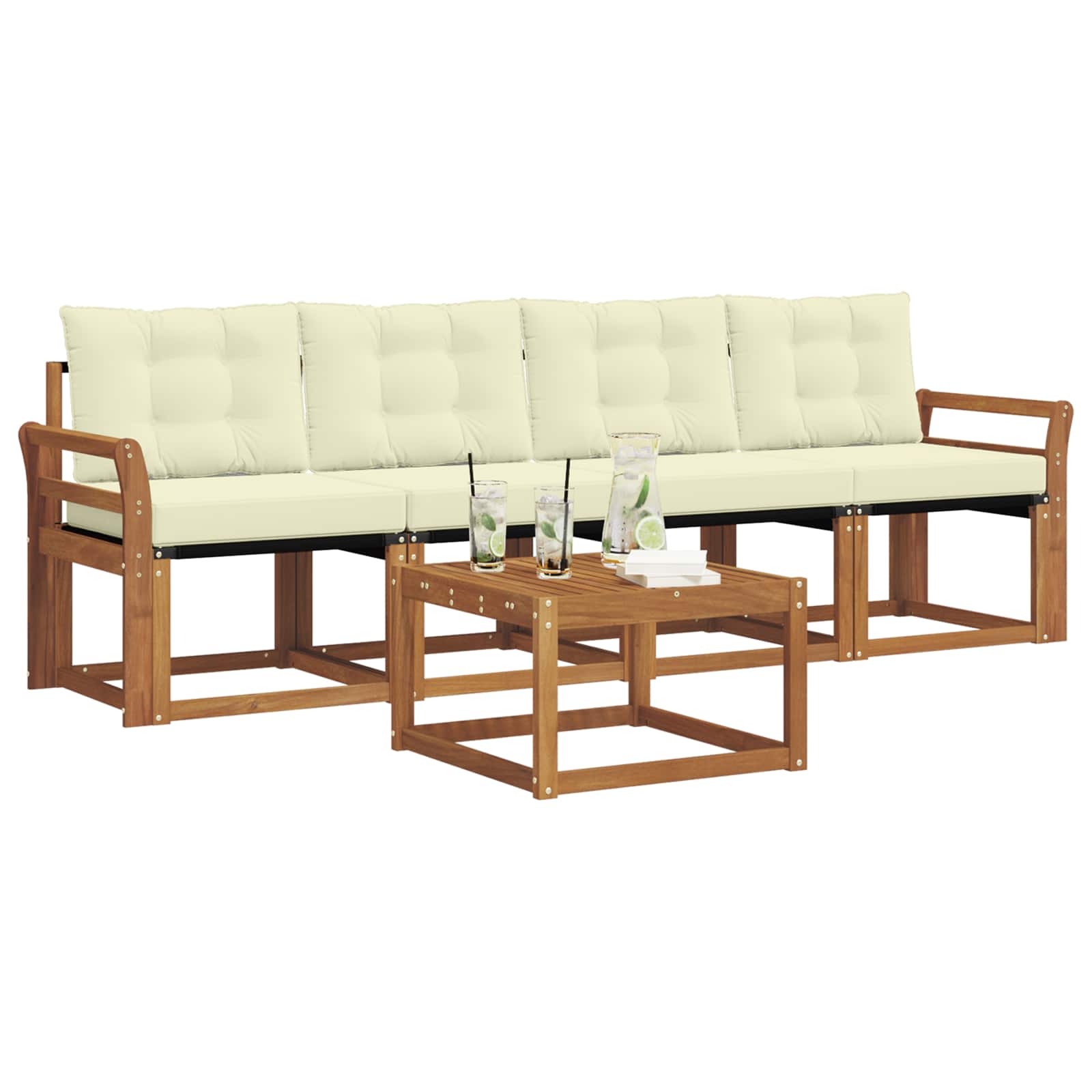 Outdoor-Sofagarnitur mit Kissen 5 pcs Natur und Creme