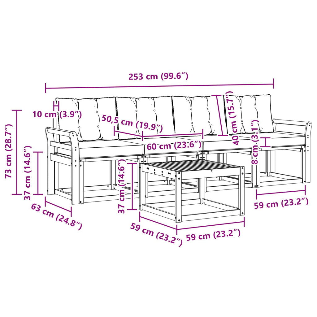 Outdoor-Sofagarnitur mit Kissen 5 pcs Natur und Creme