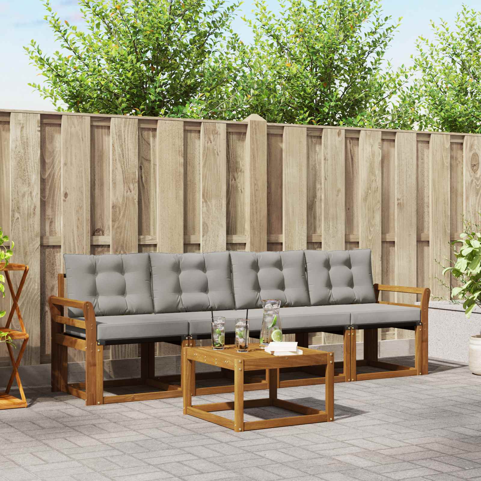 Outdoor-Sofagarnitur mit Kissen 5 pcs Natürlich und Hellgrau