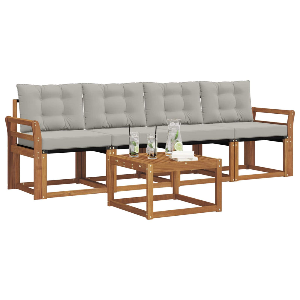 Outdoor-Sofagarnitur mit Kissen 5 pcs Natürlich und Hellgrau