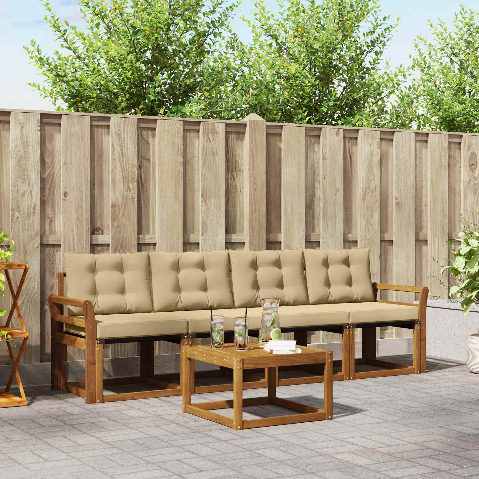 Outdoor-Sofagarnitur mit Kissen 5 pcs Natur und Beige