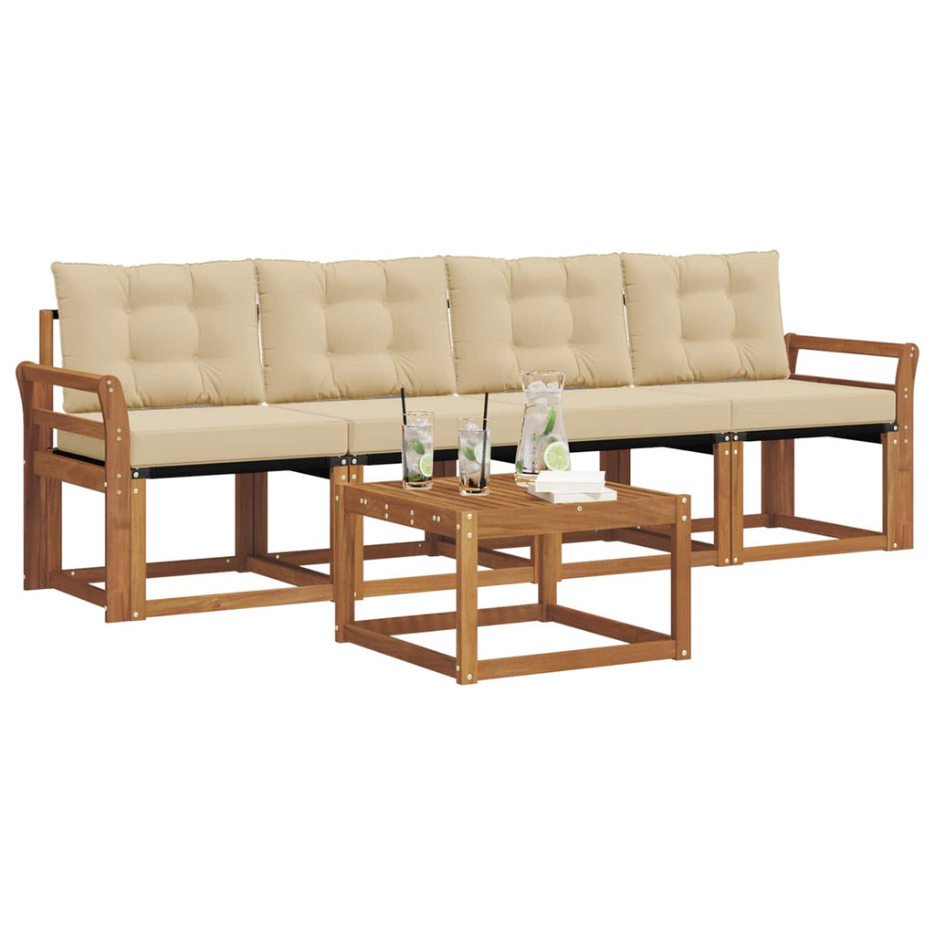 Outdoor-Sofagarnitur mit Kissen 5 pcs Natur und Beige