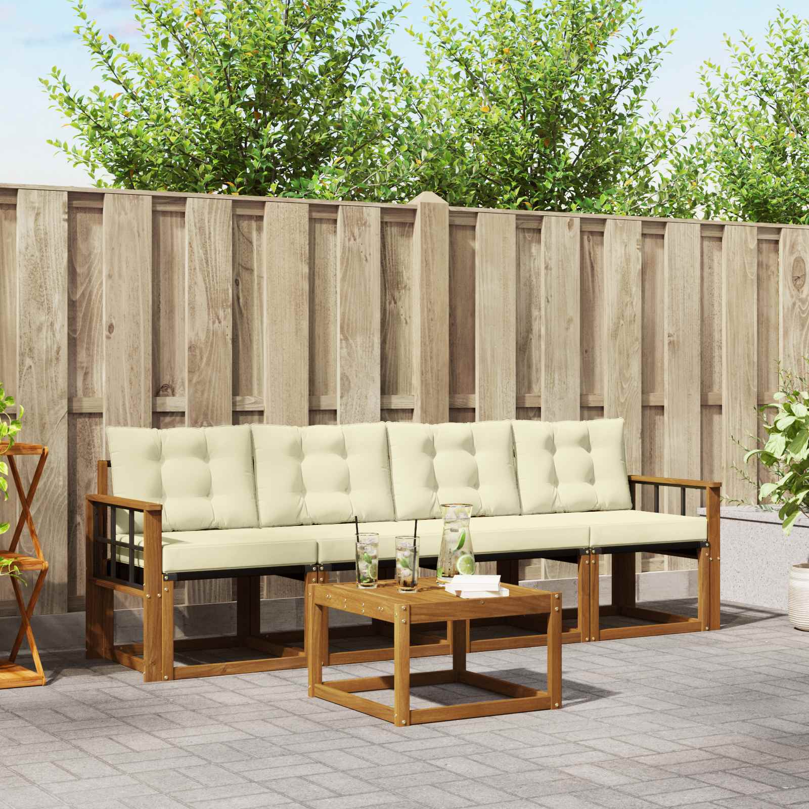 Outdoor-Sofagarnitur mit Kissen 5 pcs Natur und Creme