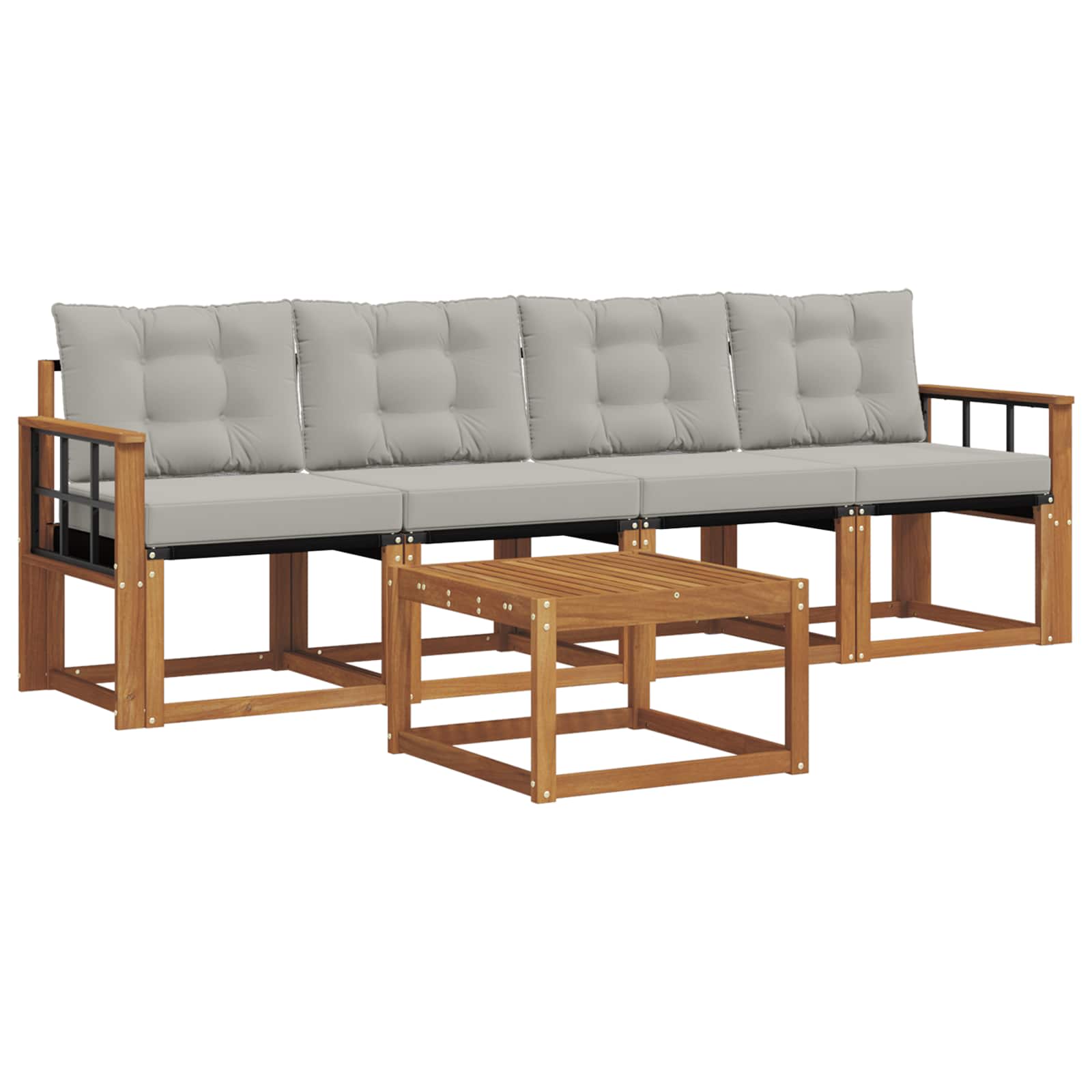 Outdoor-Sofagarnitur mit Kissen 5 pcs Natürlich und Hellgrau