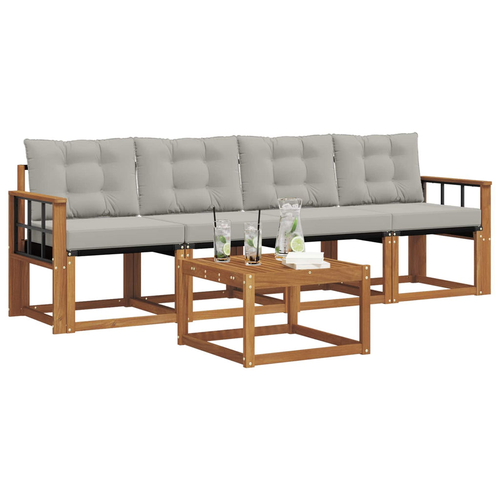 Outdoor-Sofagarnitur mit Kissen 5 pcs Natürlich und Hellgrau