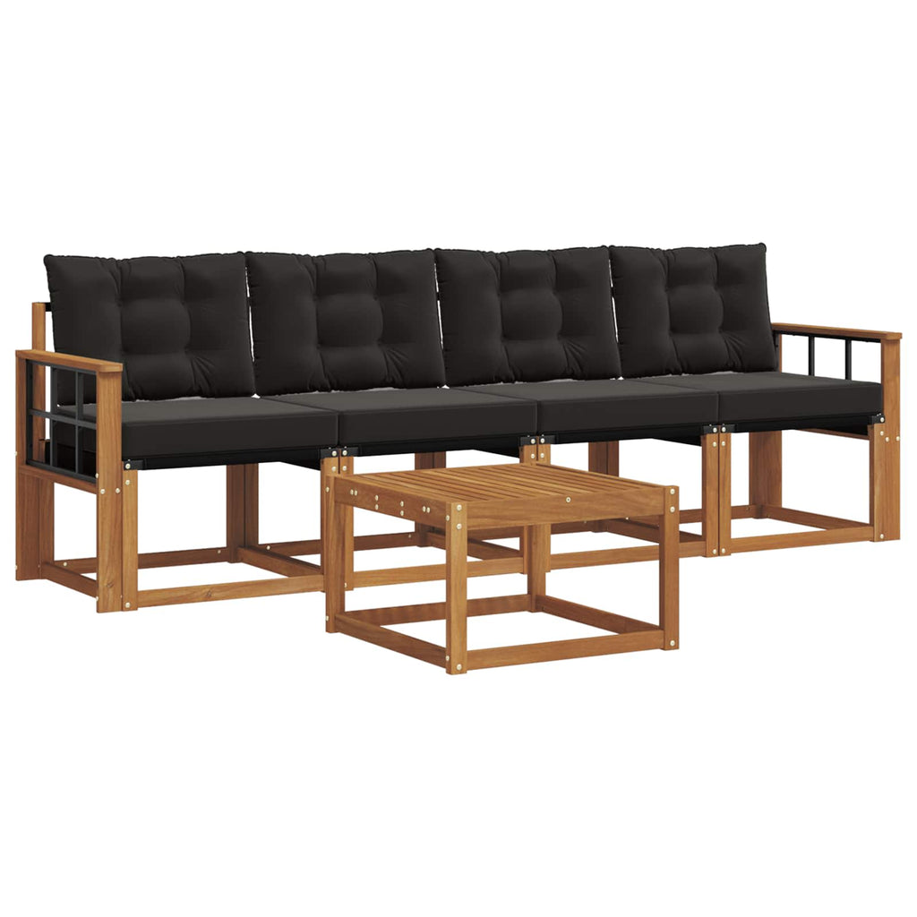 Outdoor-Sofagarnitur mit Kissen 5 pcs Natürlich und Schwarz