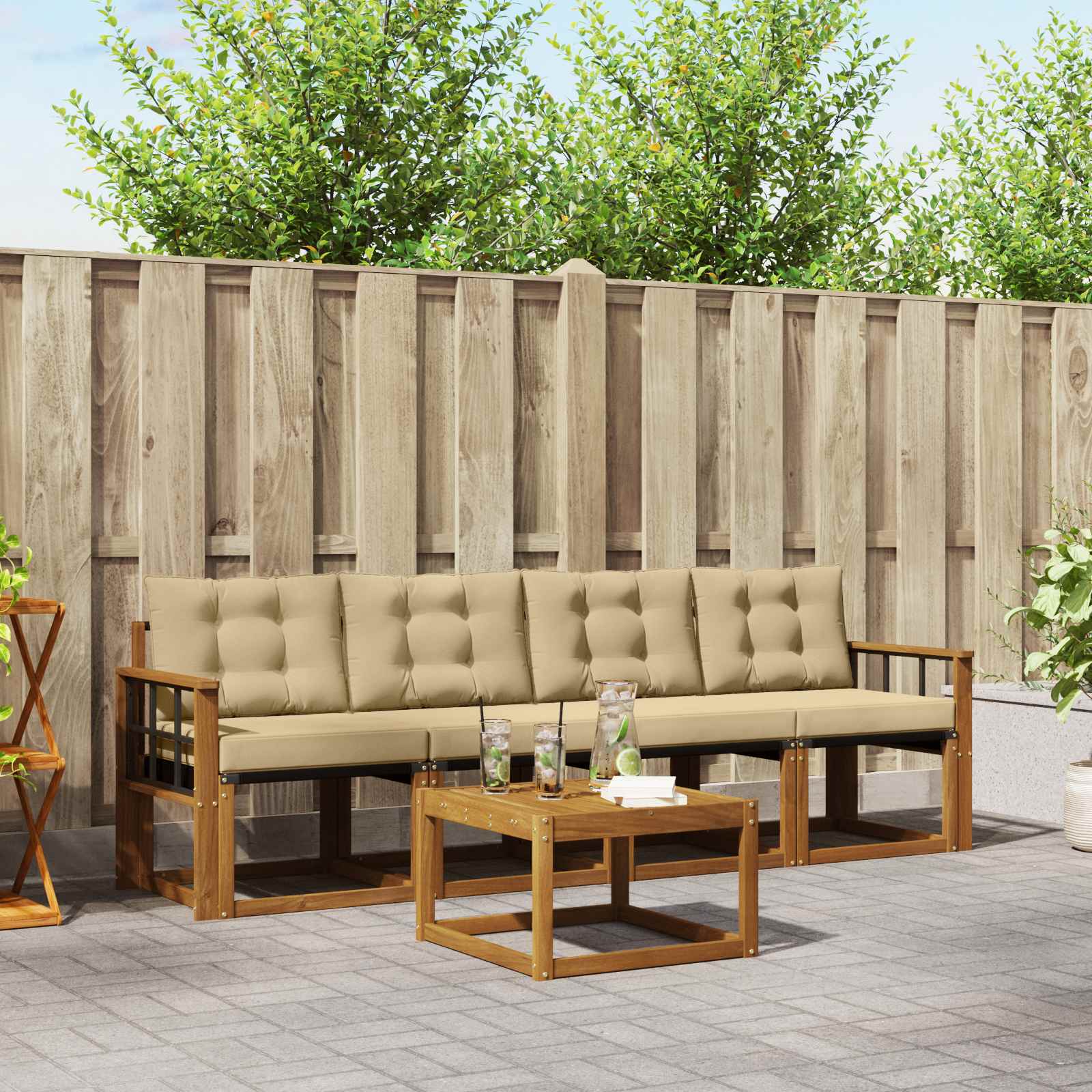Outdoor-Sofagarnitur mit Kissen 5 pcs Natur und Beige