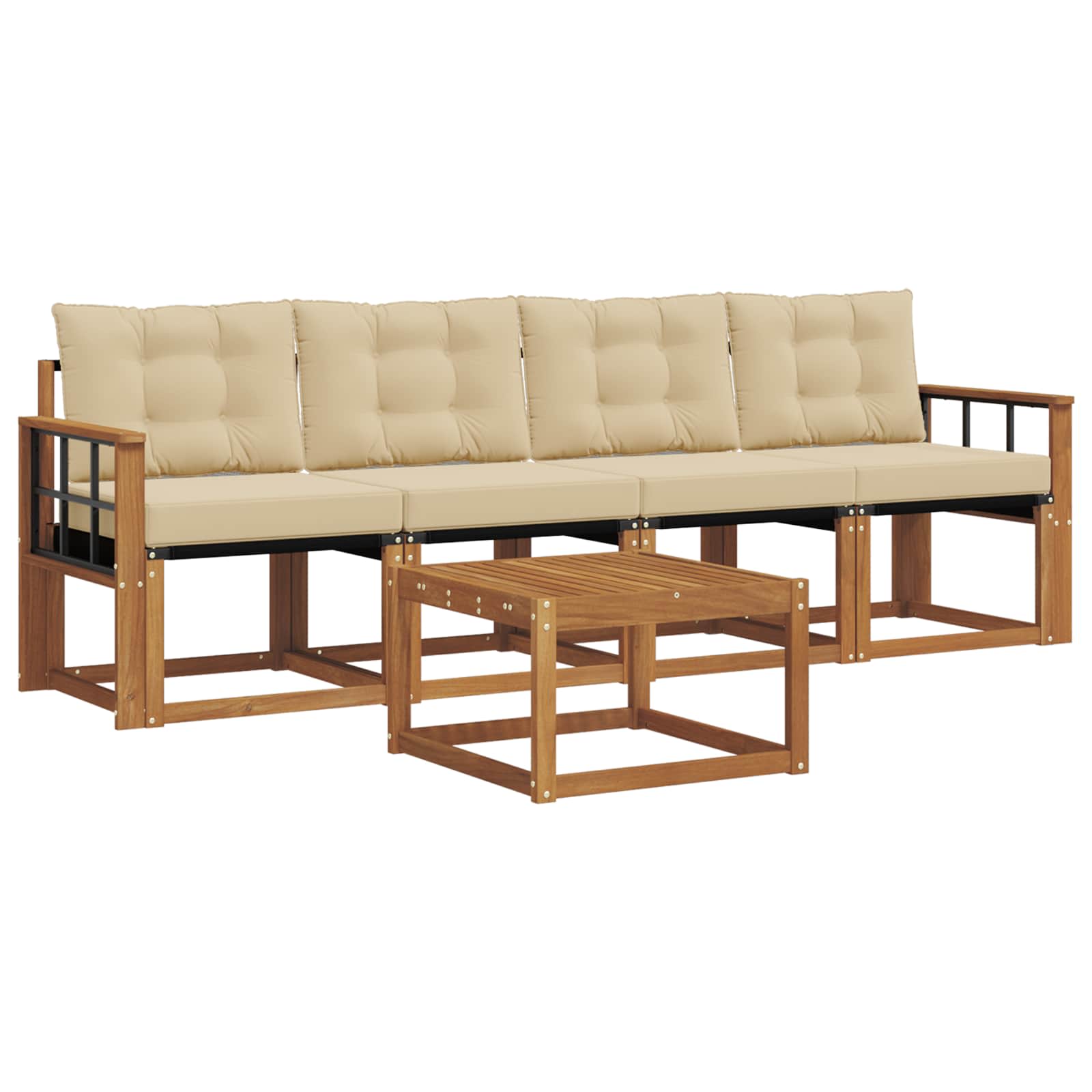 Outdoor-Sofagarnitur mit Kissen 5 pcs Natur und Beige