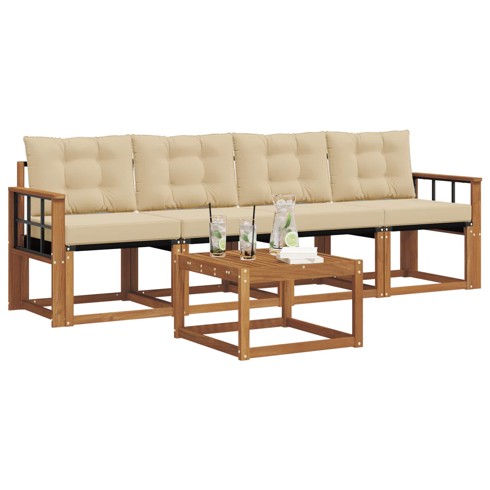 Outdoor-Sofagarnitur mit Kissen 5 pcs Natur und Beige