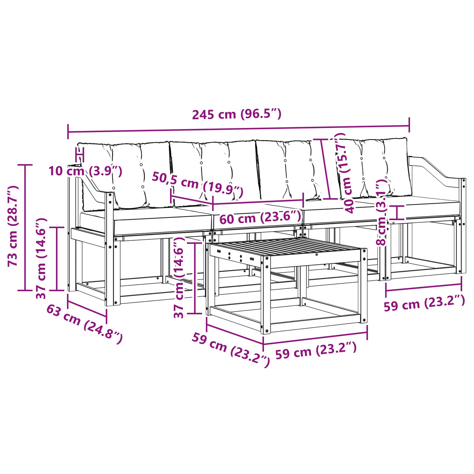 Outdoor-Sofagarnitur mit Kissen 5 pcs Natürlich und Hellgrau