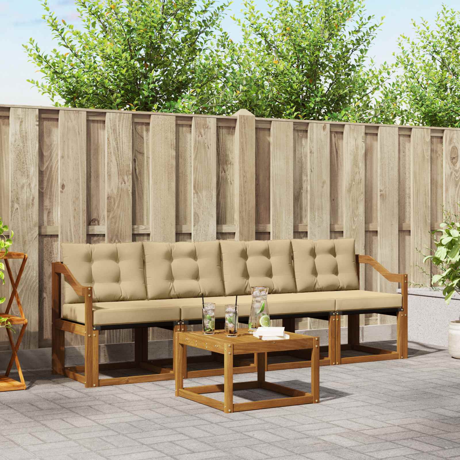Outdoor-Sofagarnitur mit Kissen 5 pcs Natur und Beige