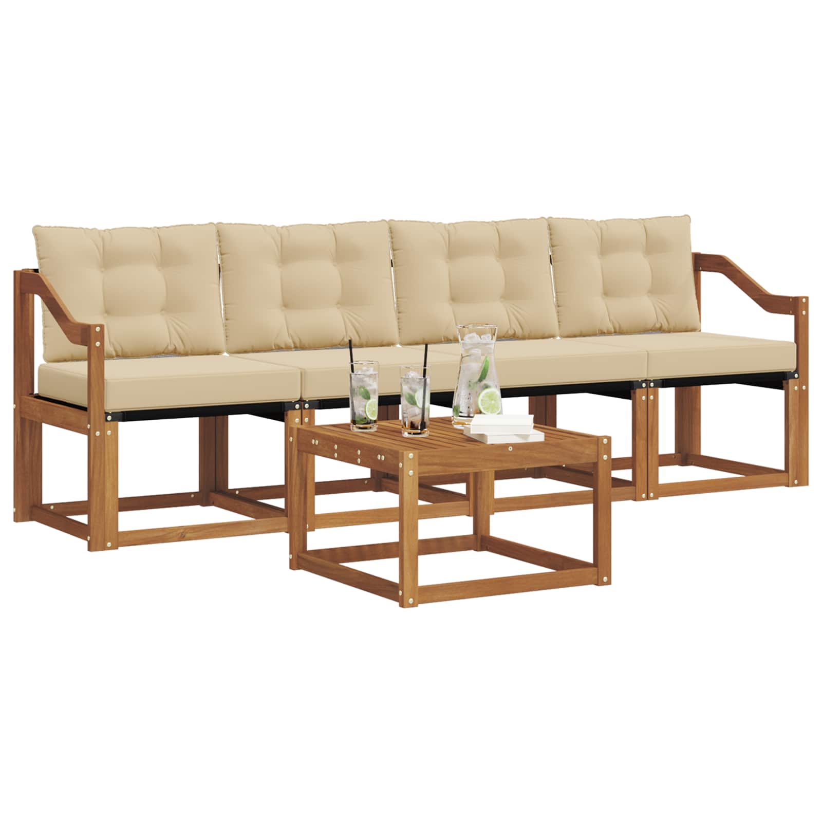 Outdoor-Sofagarnitur mit Kissen 5 pcs Natur und Beige