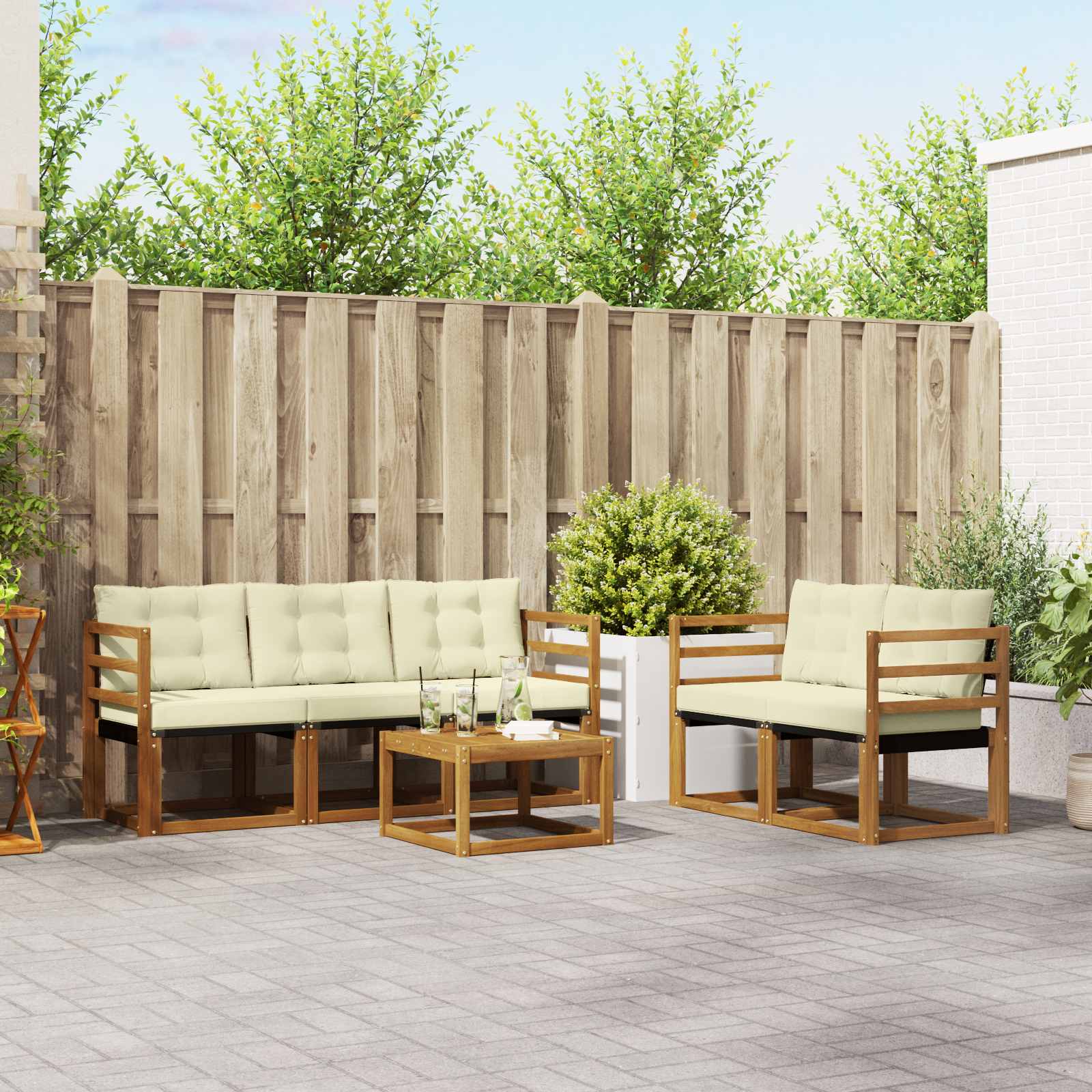 Outdoor-Sofagarnitur mit Kissen 6 pcs Natur und Creme