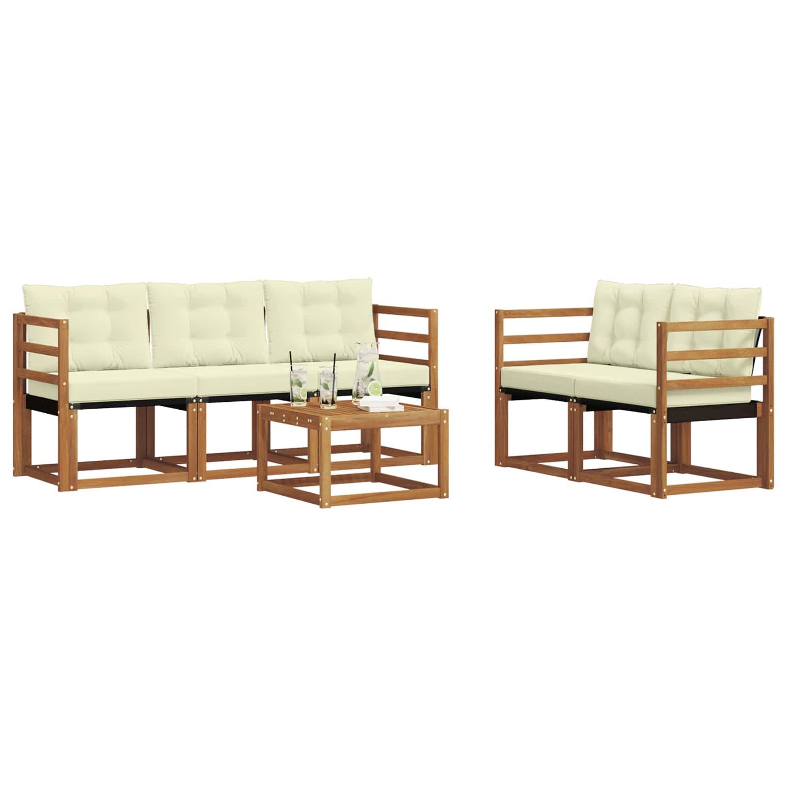 Outdoor-Sofagarnitur mit Kissen 6 pcs Natur und Creme