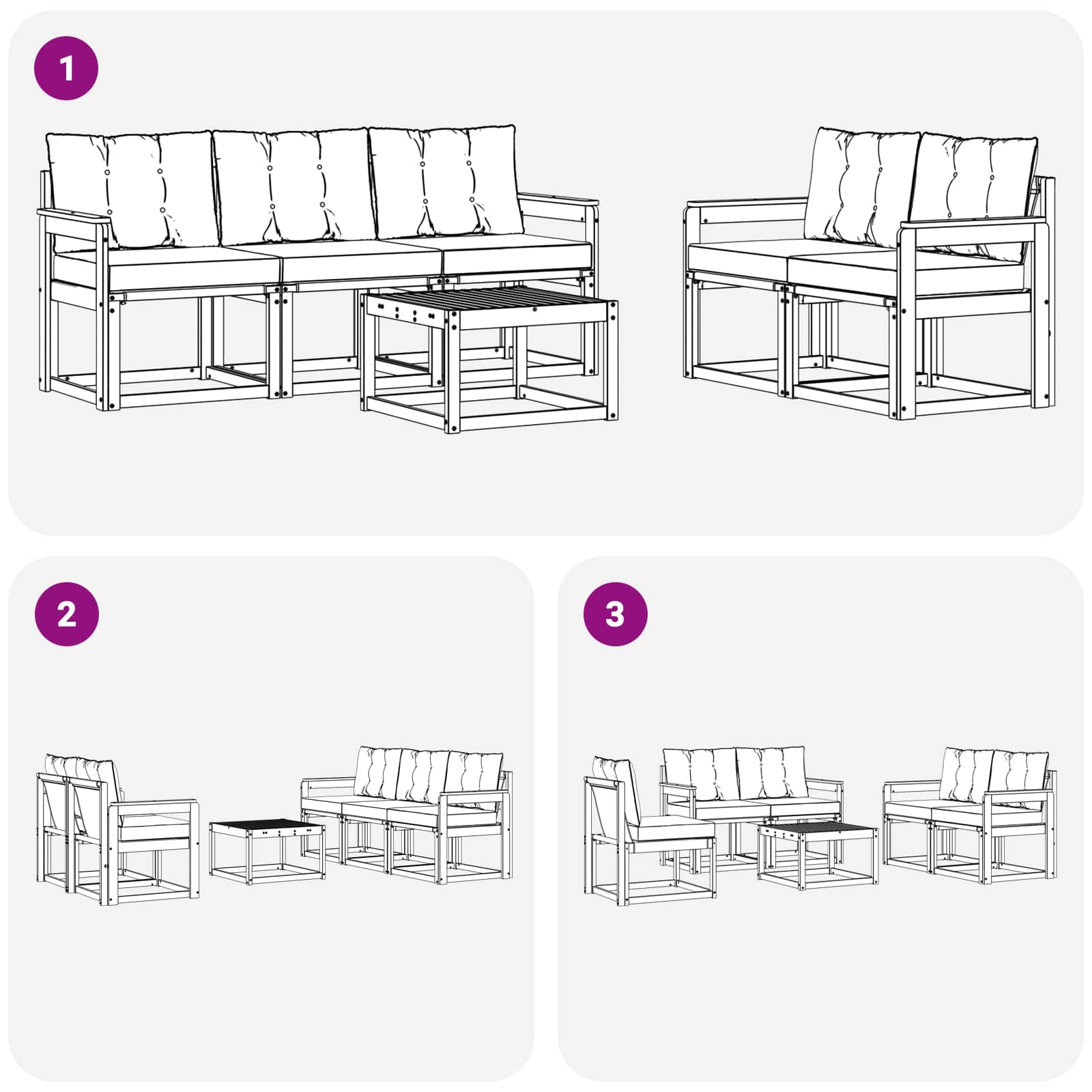 Outdoor-Sofagarnitur mit Kissen 6 pcs Natürlich und Schwarz