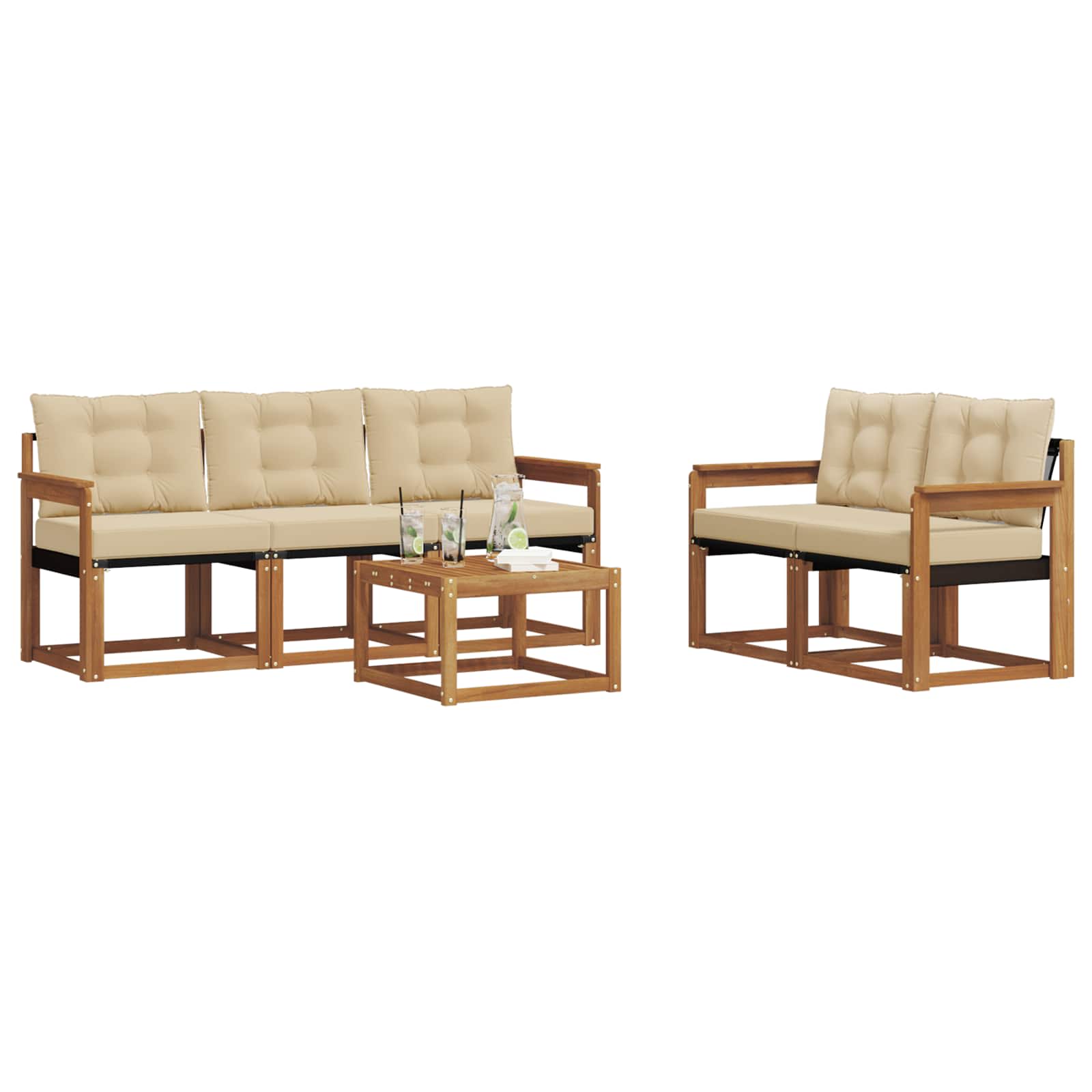 Outdoor-Sofagarnitur mit Kissen 6 pcs Natur und Beige