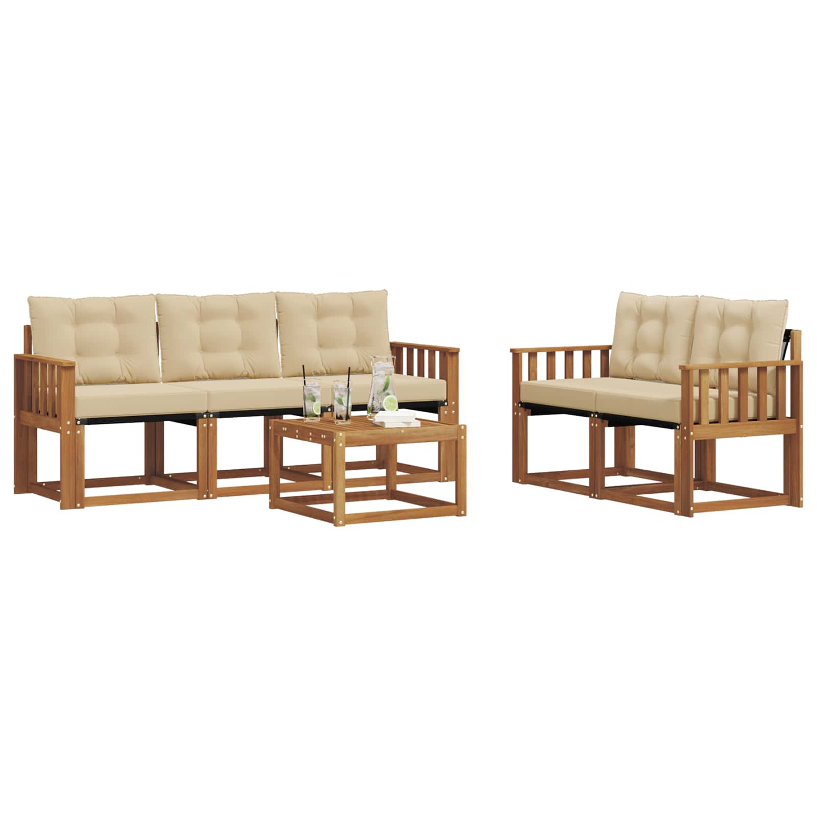 Outdoor-Sofagarnitur mit Kissen 6 pcs Natur und Beige