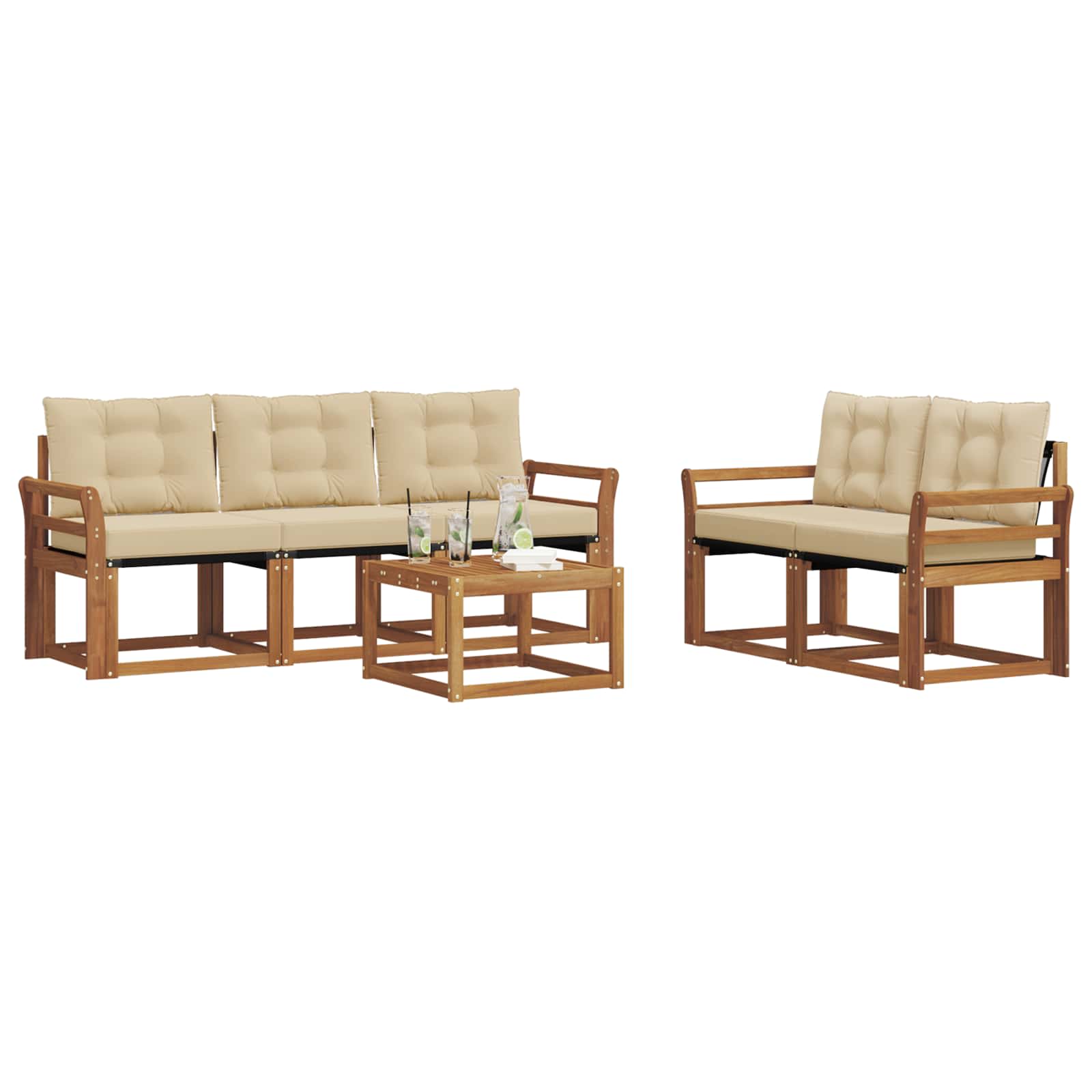 Outdoor-Sofagarnitur mit Kissen 6 pcs Natur und Beige
