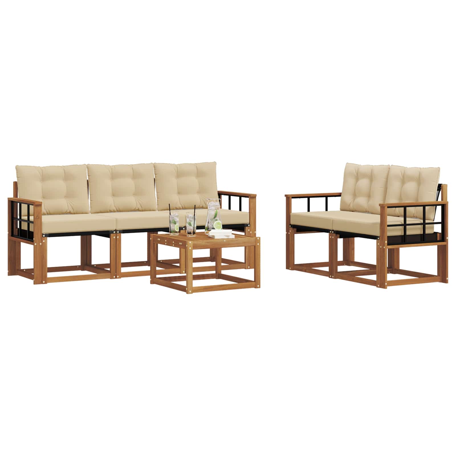 Outdoor-Sofagarnitur mit Kissen 6 pcs Natur und Beige
