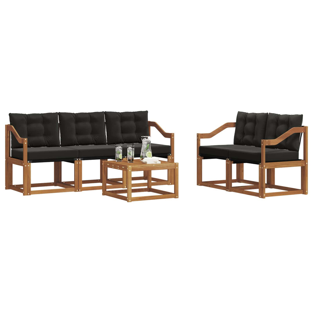 Outdoor-Sofagarnitur mit Kissen 6 pcs Natürlich und Schwarz
