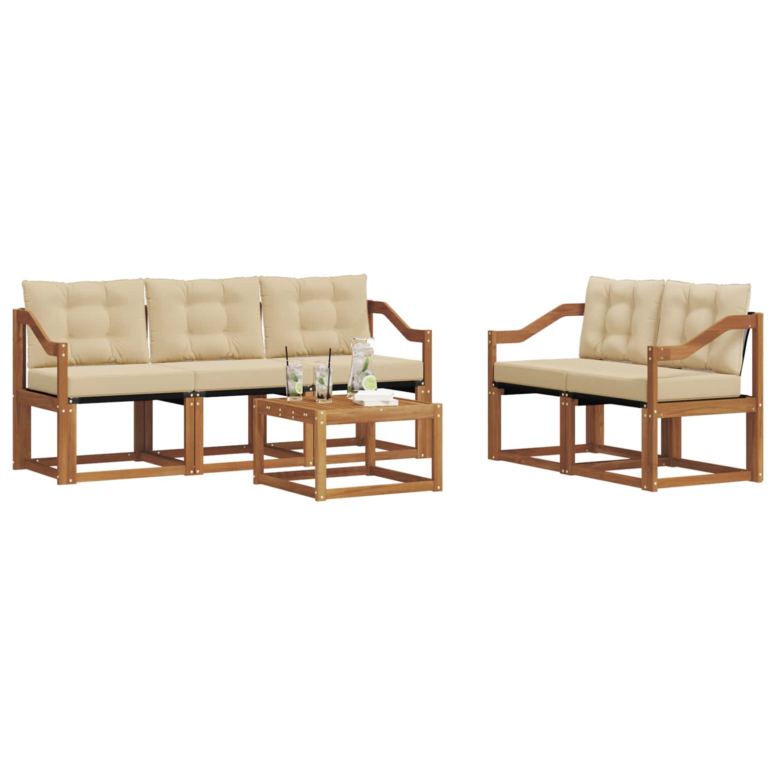 Outdoor-Sofagarnitur mit Kissen 6 pcs Natur und Beige