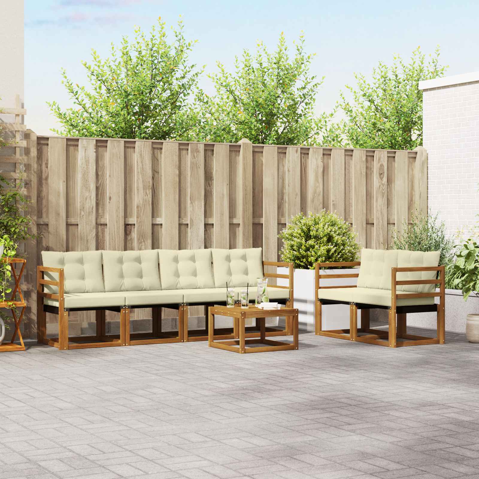 Outdoor-Sofagarnitur mit Kissen 7 pcs Natur und Creme