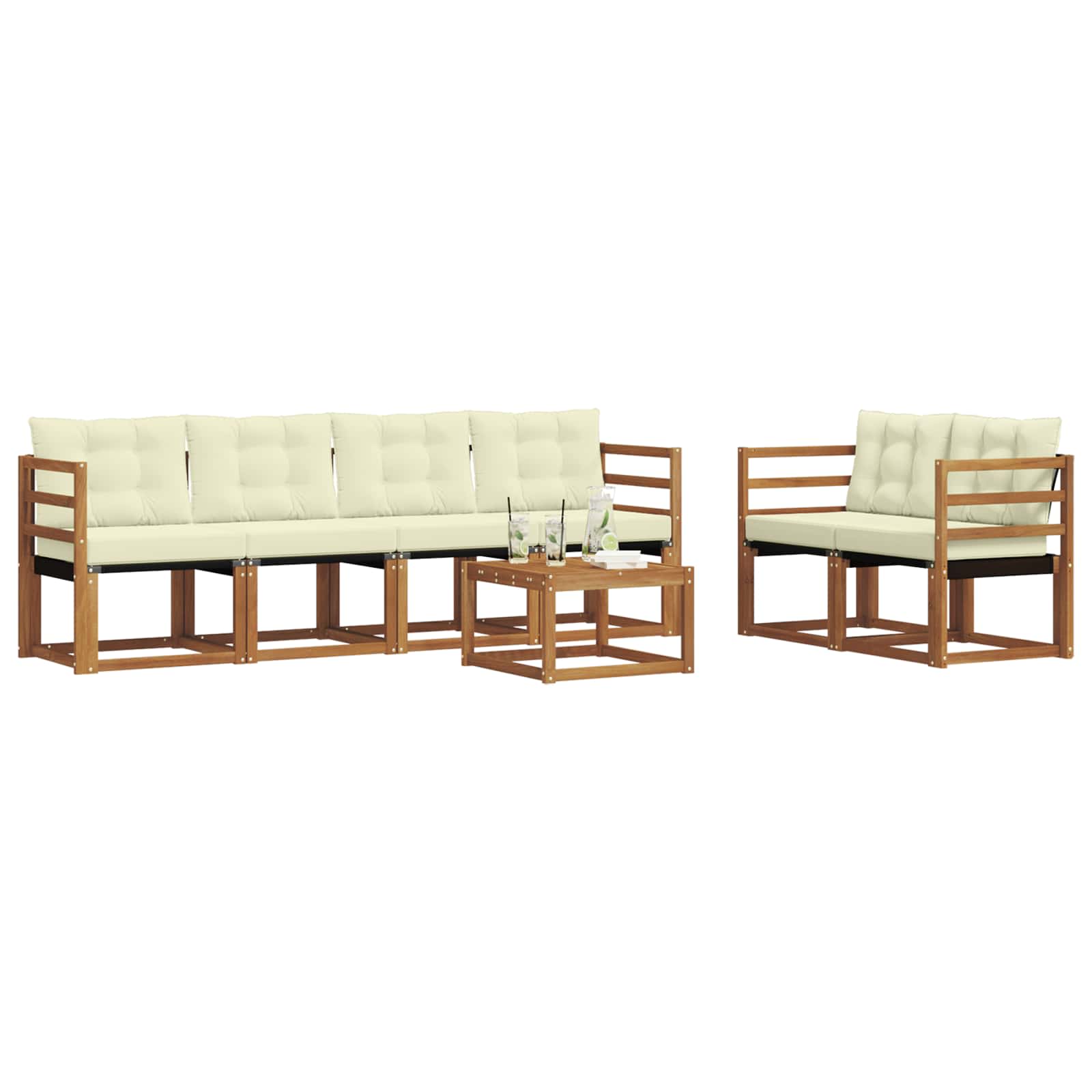 Outdoor-Sofagarnitur mit Kissen 7 pcs Natur und Creme