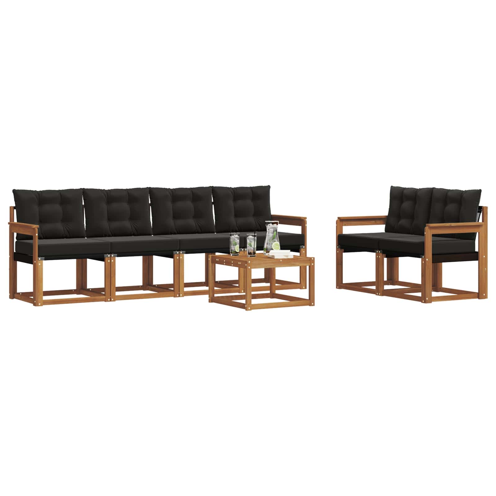 Outdoor-Sofagarnitur mit Kissen 7 pcs Natürlich und Schwarz
