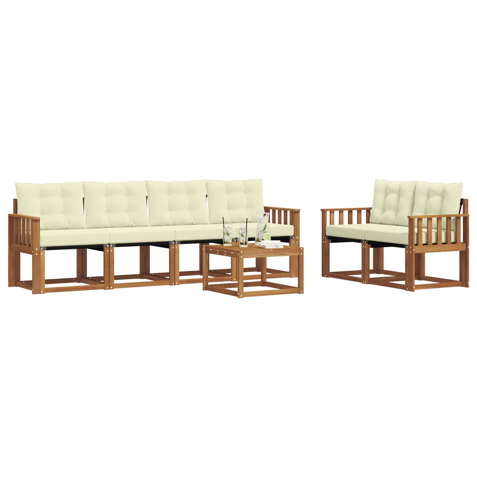 Outdoor-Sofagarnitur mit Kissen 7 pcs Natur und Creme