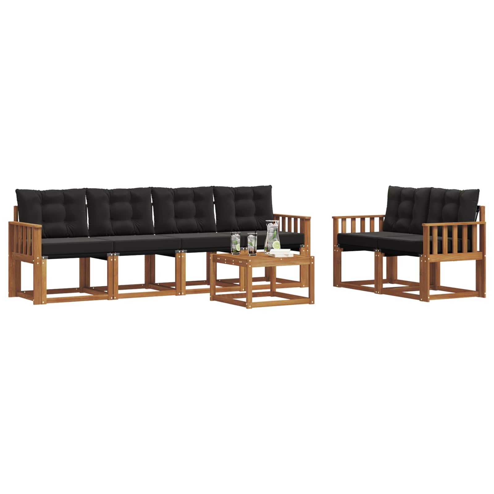 Outdoor-Sofagarnitur mit Kissen 7 pcs Natürlich und Schwarz