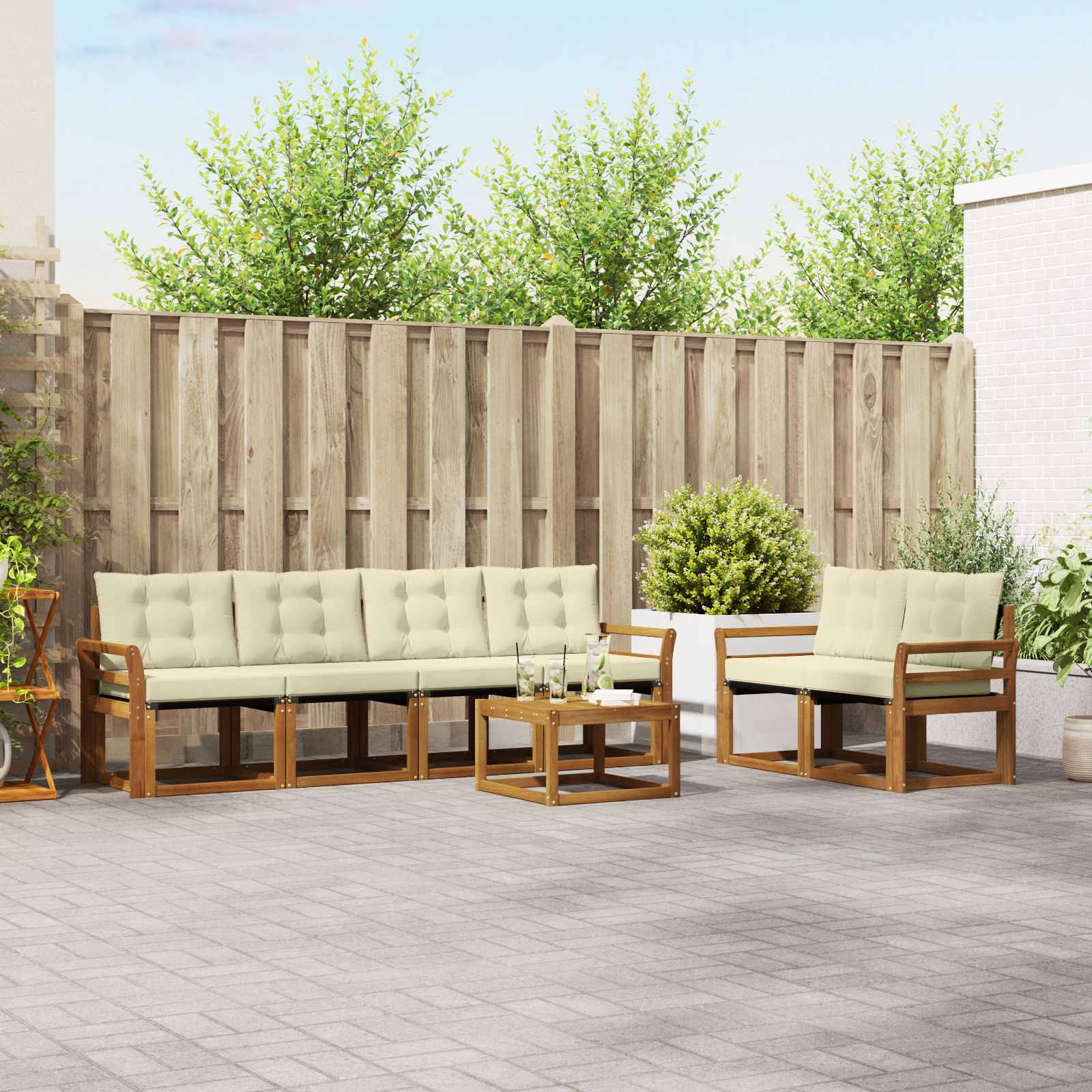 Outdoor-Sofagarnitur mit Kissen 7 pcs Natur und Creme