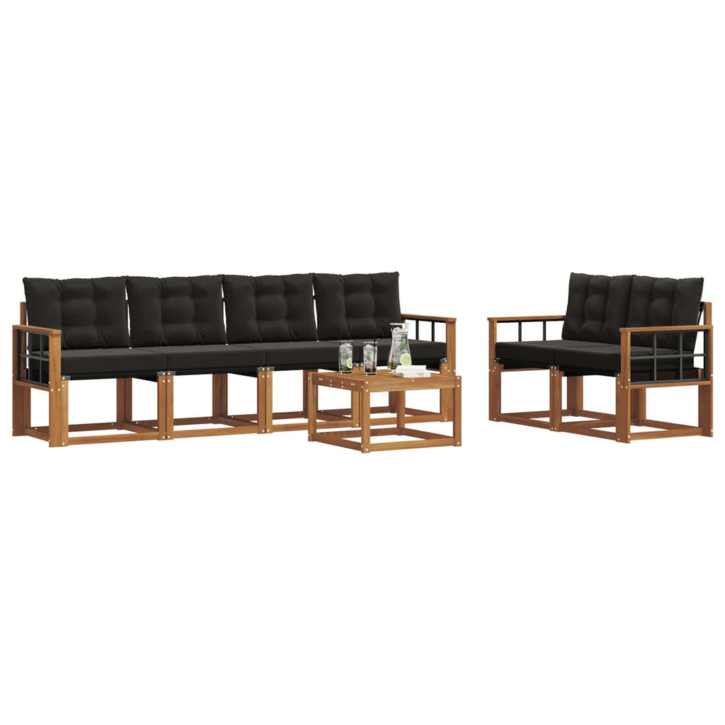 Outdoor-Sofagarnitur mit Kissen 7 pcs Natürlich und Schwarz