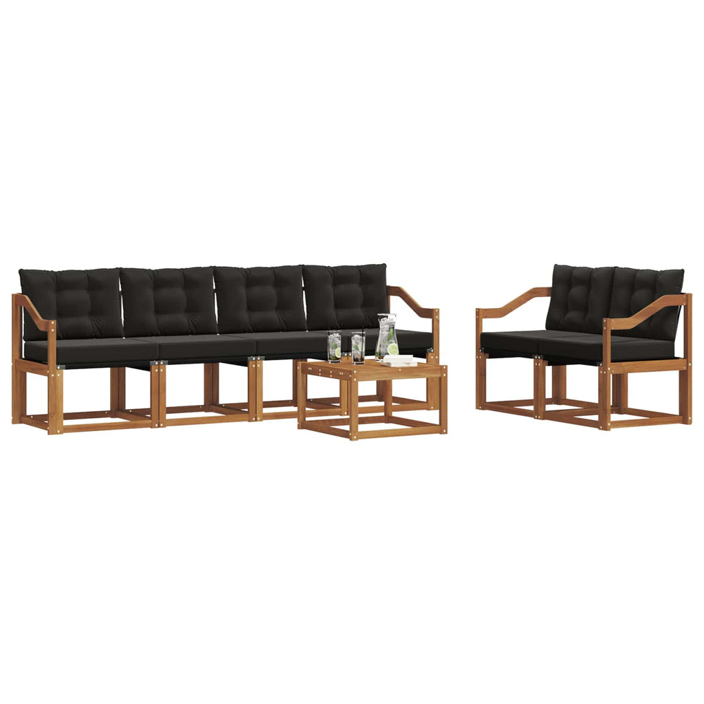 Outdoor-Sofagarnitur mit Kissen 7 pcs Natürlich und Schwarz