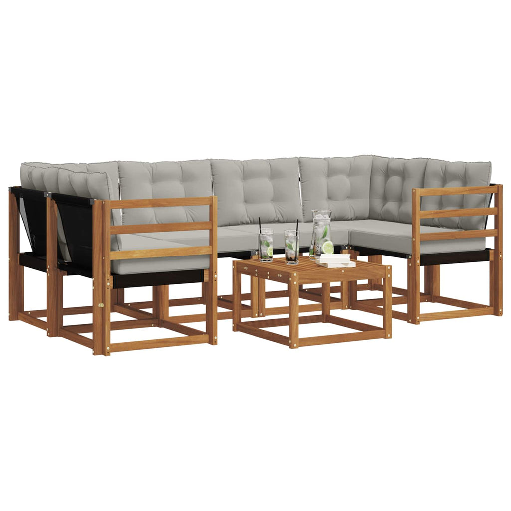 Outdoor-Sofagarnitur mit Kissen 7 pcs Natürlich und Hellgrau