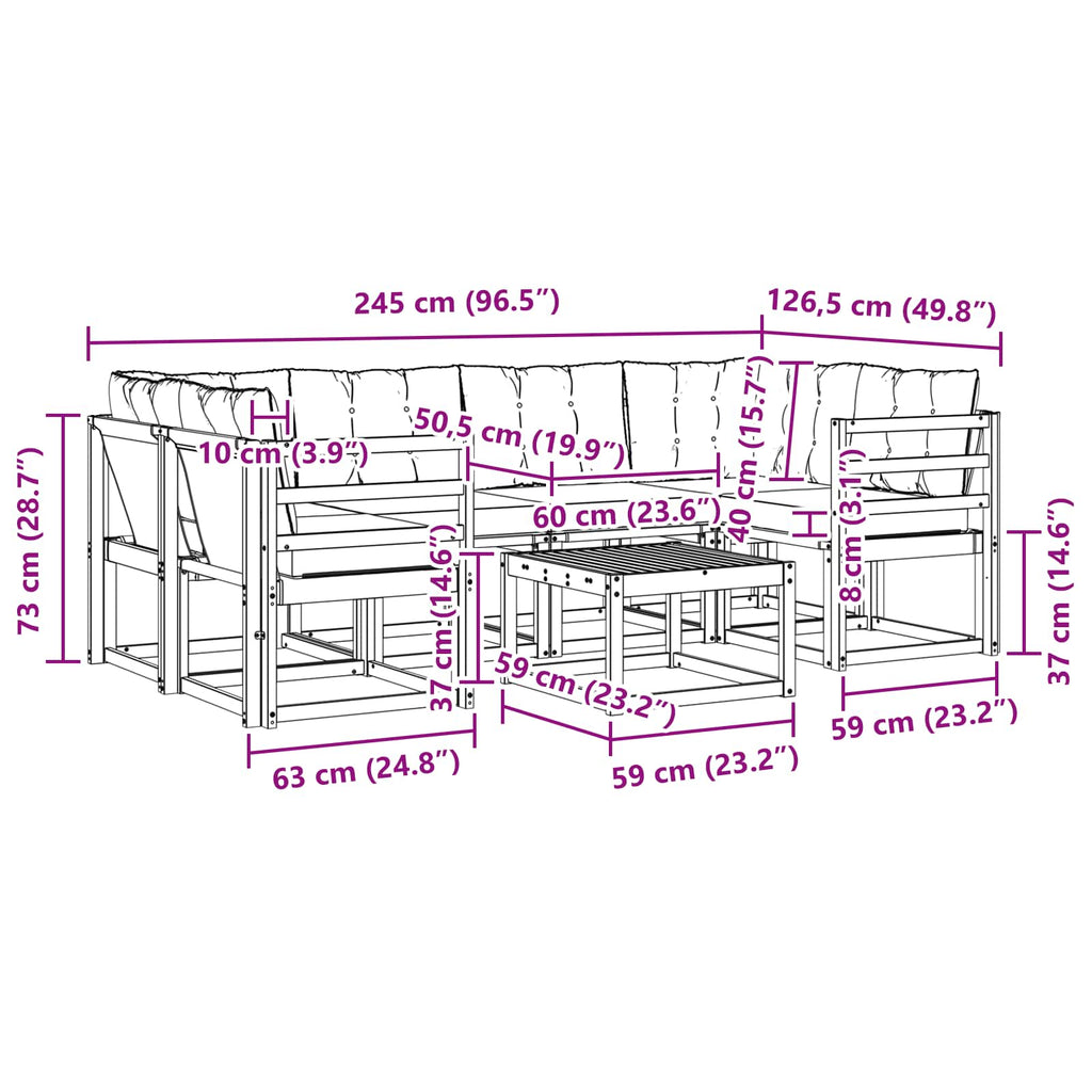 Outdoor-Sofagarnitur mit Kissen 7 pcs Natur und Beige