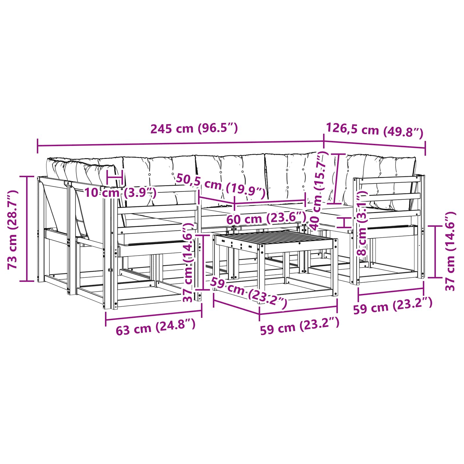 Outdoor-Sofagarnitur mit Kissen 7 pcs Natur und Beige