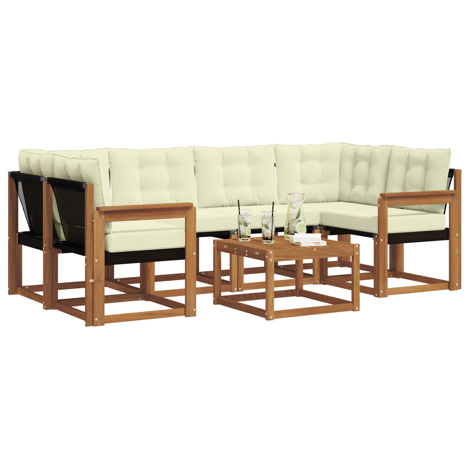 Outdoor-Sofagarnitur mit Kissen 7 pcs Natur und Creme