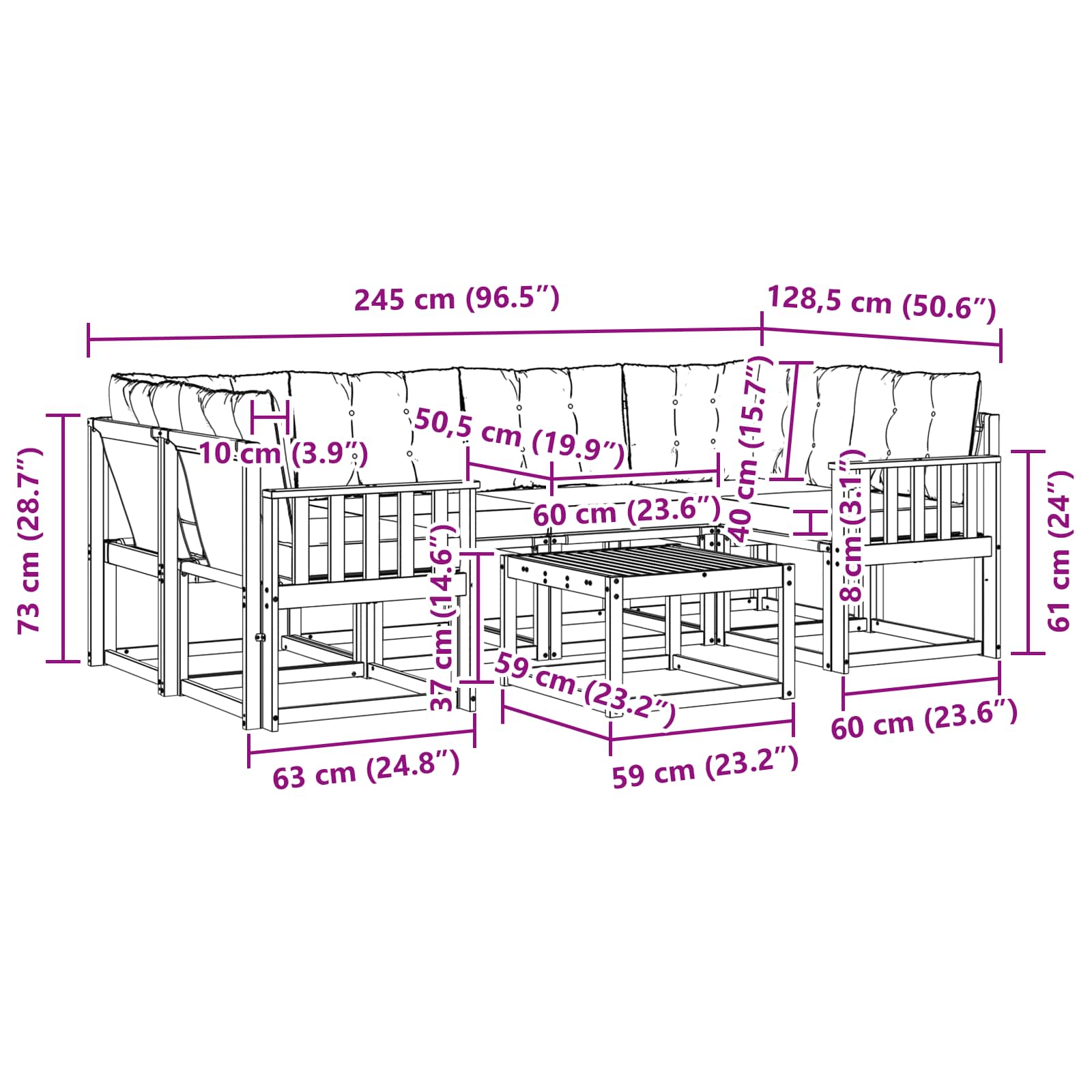 Outdoor-Sofagarnitur mit Kissen 7 pcs Natürlich und Hellgrau