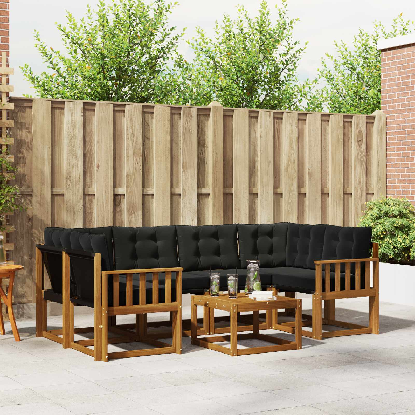 Outdoor-Sofagarnitur mit Kissen 7 pcs Natürlich und Schwarz