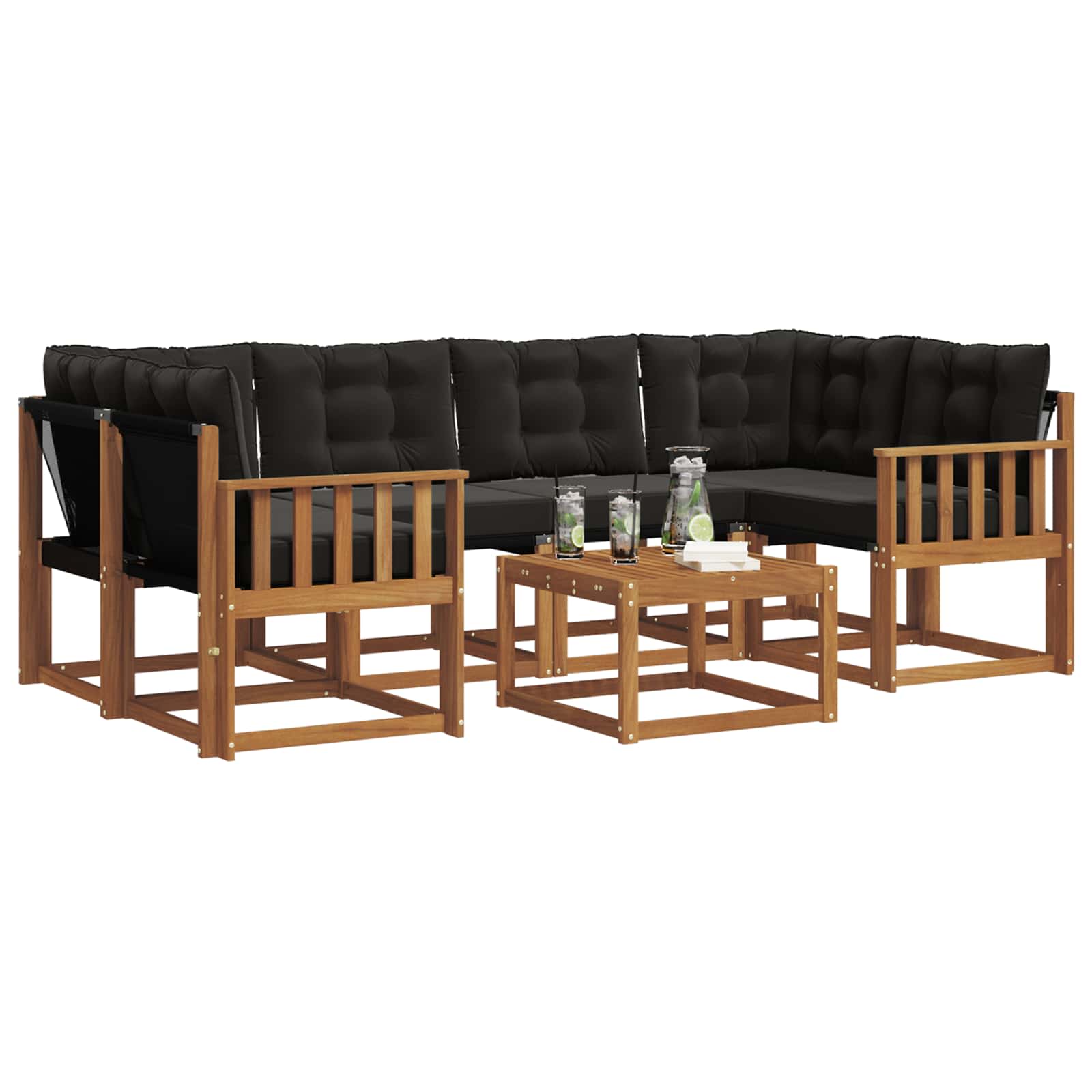Outdoor-Sofagarnitur mit Kissen 7 pcs Natürlich und Schwarz