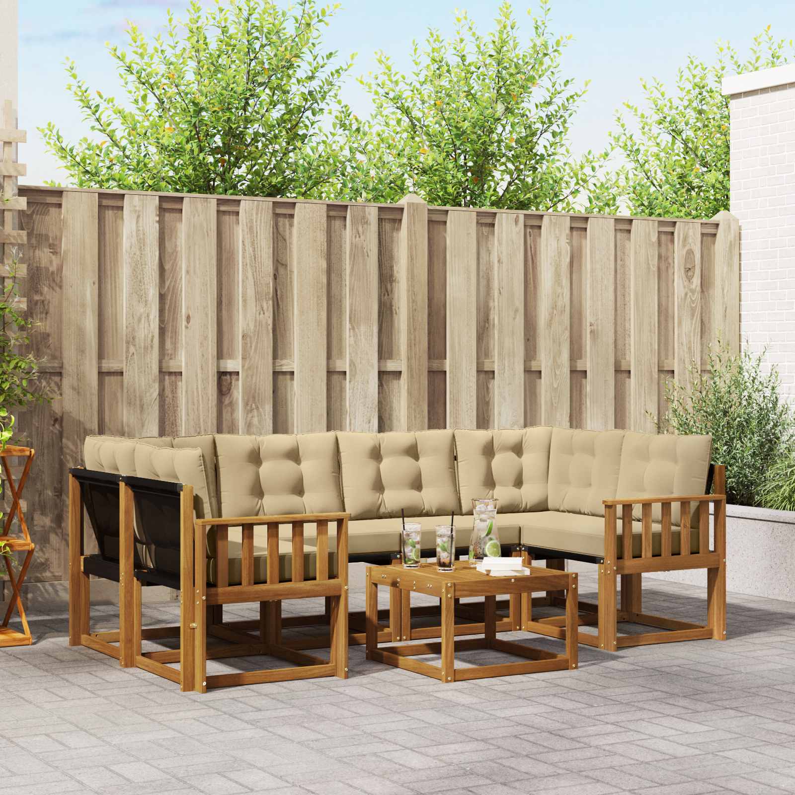 Outdoor-Sofagarnitur mit Kissen 7 pcs Natur und Beige